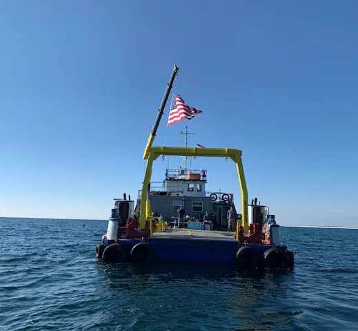 The Tyson B vessel flying an American flag